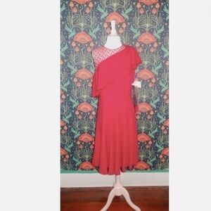 Max Mara Pianoforte Red Fit Flare Ruffle Shoulder Lace Cocktail Dress US 14